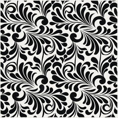 Retro-inspired black botanical wallpaper. Seamless floral vector pattern with antique styling, perfect for fabric prints, wrapping paper, or home decor.