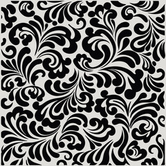 Vintage seamless black floral pattern. Elegant vector illustration featuring intricate flower motifs in a continuous, repeating design—perfect for wallpapers, fabric, or packaging.