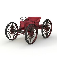 Fototapeta premium Antique red wooden car with spoked wheels classic vintage transportation concept illustration