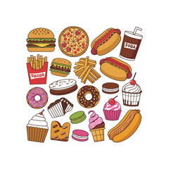 Hand Drawn Fast Food and Dessert Icons Collection