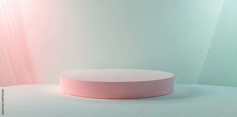 Poster a serene composition of pastel-colored circular platforms arranged against a soft. gradient backgrou