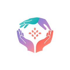 Harmonious hands holding nature's core, symbolizing collaborative conservation, unity, and organic growth through collective effort and mutual support