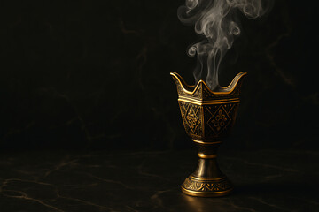 Traditional Arabian Incense Burner with Smoke on Dark Background. Generative AI