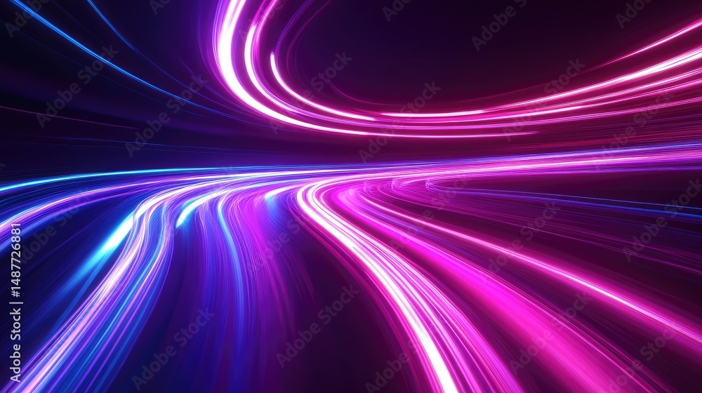 Poster a vibrant display of swirling neon lights in dynamic motion. creating an abstract digital landscape 