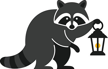 Raccoon with Lantern Minimalist Vector
