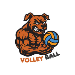 Muscular Dog Holding Volleyball Cartoon Illustration Art