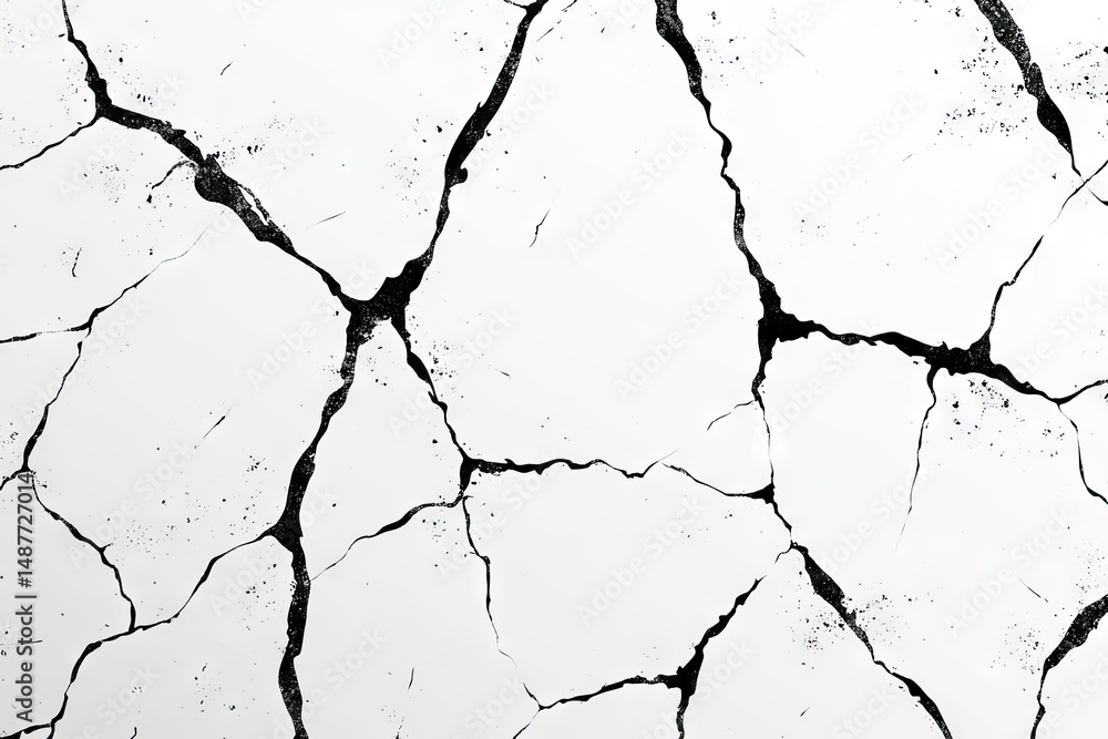 Poster close-up view of an aged. cracked white wall. showcasing intricate patterns of peeling paint and fis