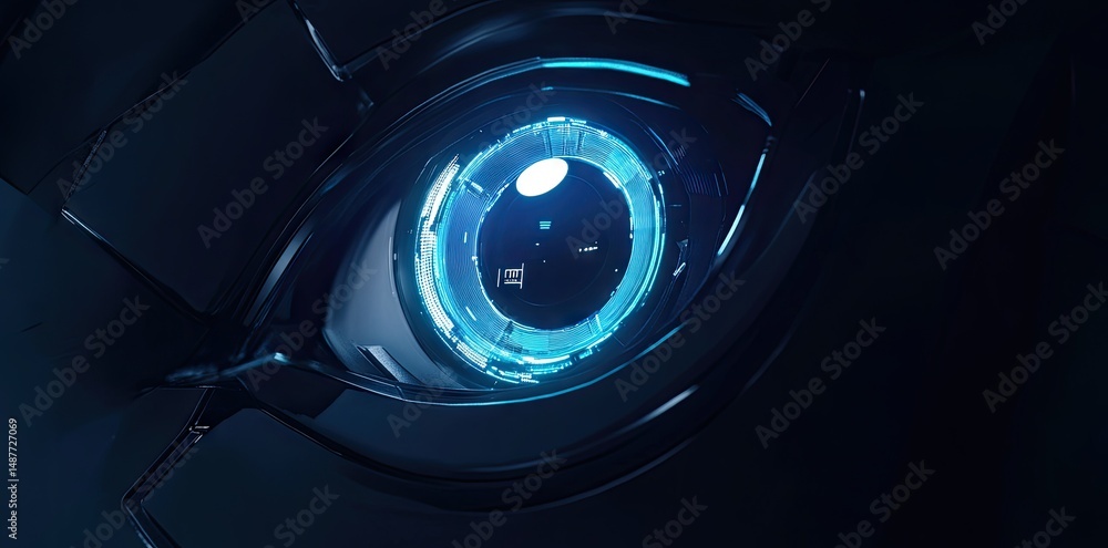 Poster a vibrant blue circular light emanates a soft glow against a dark background. creating a modern and 
