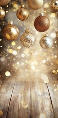 A close-up view of beautifully decorated Christmas ornaments hanging against a softly blurred background of warm holiday lights. creating a festive and cozy atmosphere