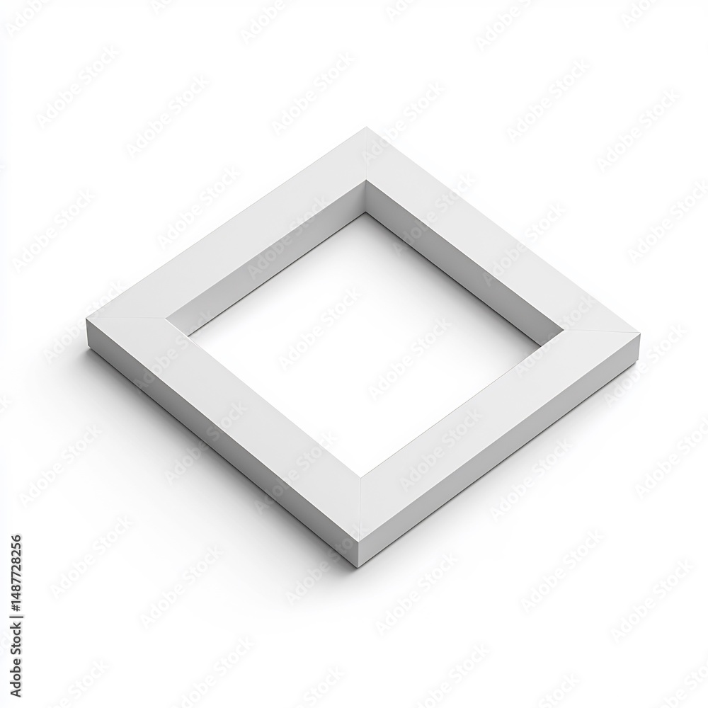 Poster isometric minimalist white frame creating geometric optical illusion on pure backdrop