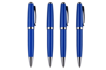 Four Blue ballpoint pen isolated on a transparent background