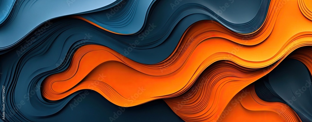 Poster abstract fluid shapes in vibrant orange and deep blue tones create a dynamic visual experience. suit