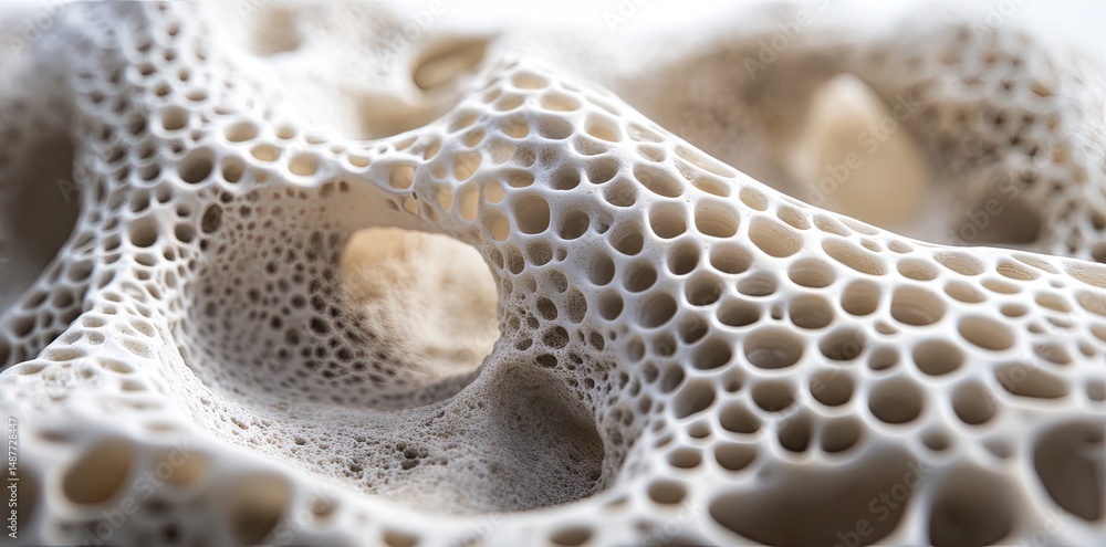 Poster close-up view of intricate. porous rock texture showcasing natural formations with varying shapes an