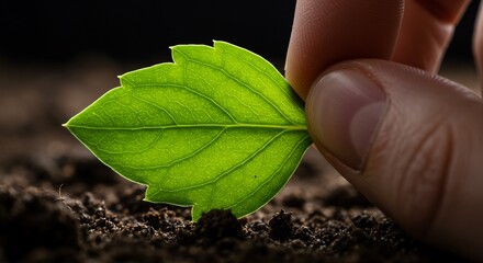 Holding Fresh Green Leaf Above Soil Nurturing Growth