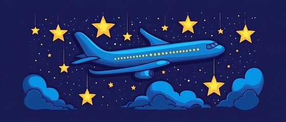Airplane Flying Through Night Sky