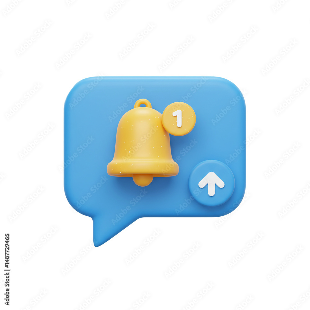 Poster captivating 3d notification icon representing alertness with a bell and upward arrow, signifying com