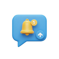 Captivating 3D Notification Icon Representing Alertness with a Bell and Upward Arrow, Signifying Communication and Timely Update Deliveries