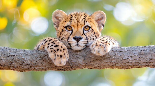 Cheetah Cub Resting on Branch