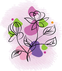 Fototapeta premium Abstract Floral Line Art with Watercolor Background