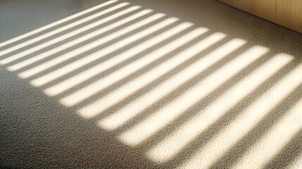 Shadows of office blinds dance neutral carpet photographic art indoor space angle view light and texture