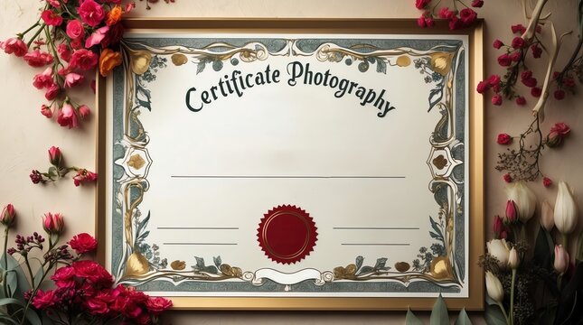 Elegant floral accented certificate for photography achievement