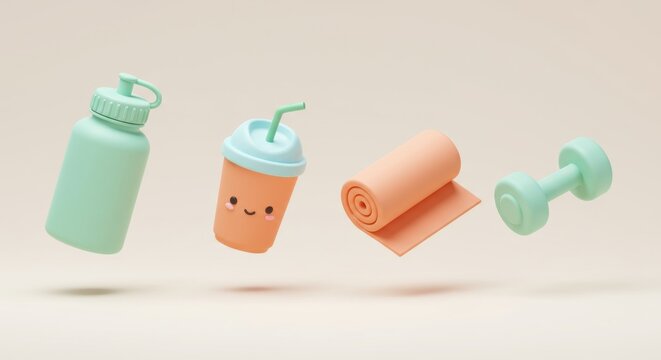 Pastel Fitness Essentials: 3D Rendered Still Life