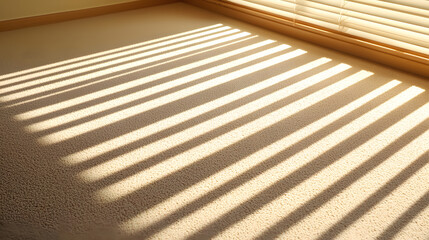 Shadows of office blinds neutral carpet interior scene early morning light minimalist view tranquil ambiance