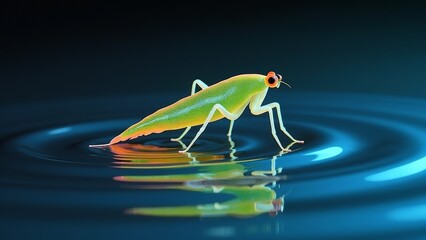 Green insect water surface image