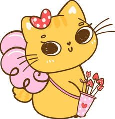 Cute Cupid Kawaii Valentine Orange Cat girly Cartoon Doodle hand Drawing