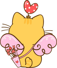 Cute Cupid Kawaii Valentine Orange Cat back Cartoon Doodle hand Drawing