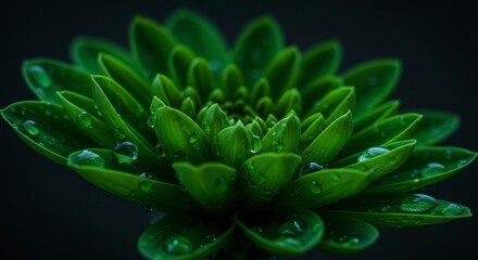 Dew drops on green flower