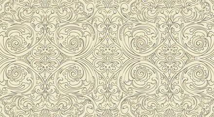 Ornate Floral Swirl Pattern Beige Background Detailed Design