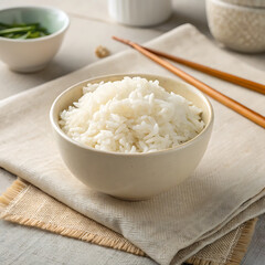 Bowl of Steamed White Rice – Simple, Classic Side Dish for Everyday Meals and Culinary Themes