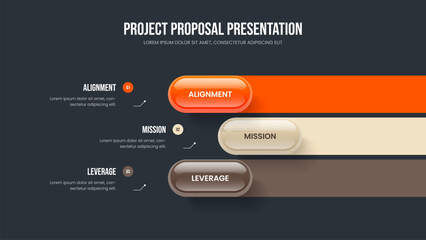 Investor Showcase 3 Option Diagram Frame Layout. Creative Insight Three Element Infographic Slideshow Design. Market Performance Slide Template Vector Illustration.