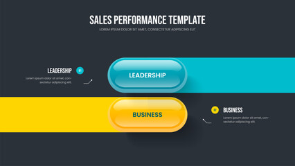 Company Overview Two Step Diagram Frame Template. Investor Growth Slide Design Vector Illustration. Corporate Campaign 2 Option Infographic Slideshow Layout.