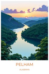 Pelham Alabama United states Travel Poster Illustration Print Decor Gift Canvas Wall Art Gift