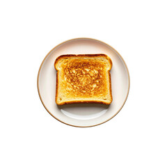 Golden brown toasted bread slice on white plate food on transparent background