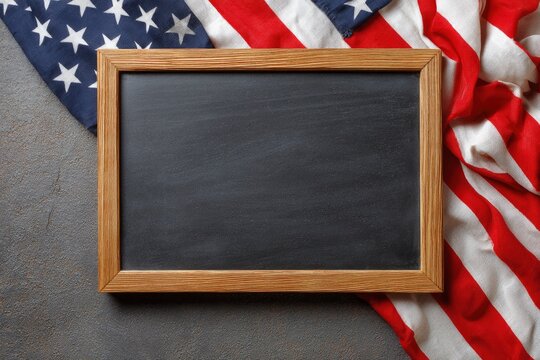 Patriotic Chalkboard: Blank Slate with American Flag Drape