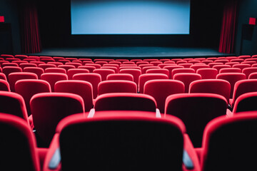 Obraz premium Faded cinema interior with red seats and empty screen invites memories of past movie experiences