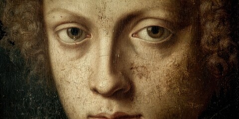 Close-up portrait of a woman with aged paint