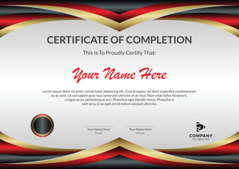 Elegant Certificate of Completion with Black Frame and RedGold Accents