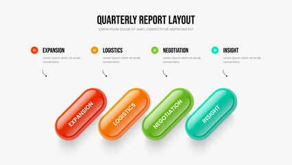 Modern Strategy 4 Element Infographic Presentation Layout. Project Solution Slide Design Vector Illustration. Visual Plan Four Option Diagram Slideshow Template.