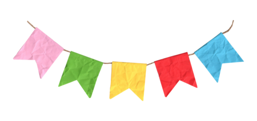 Banner party with crumpled paper textures and colors - blue, yellow, pink, red, green and a rope