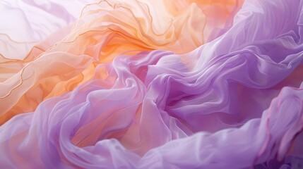 Fototapeta premium Abstract view of flowing fabric with orange and purple hues creating a soft and dreamy atmosphere