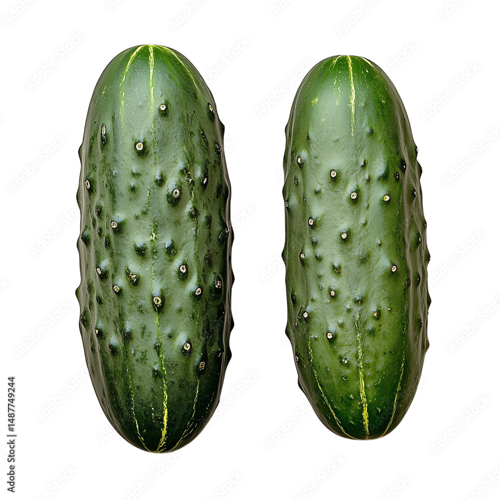 Poster fresh cucumbers showcasing their green skin and bumpy texture. isolated on white background and tran