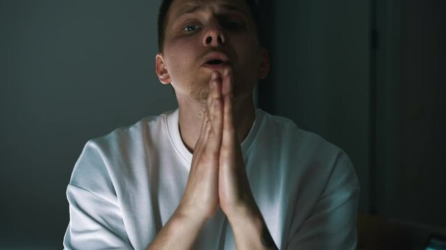 A young guy is on his knees and asking for something.
A man emotionally asks for what he needs.
The man asks permission.
Something very important.
Resolution, please, emotion, gesture