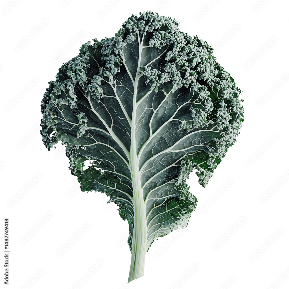 Poster delicate kale leaf showcasing intricate leaf structure and veins. isolated on white background and t