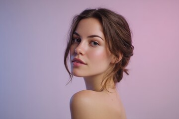 Pink Background Portrait: Young Woman with Dewy Skin