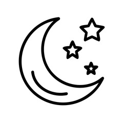Crescent Moon with Stars Outline Vector – Night Sky Illustration

