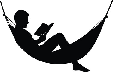 reading man on hammock vector silhouette